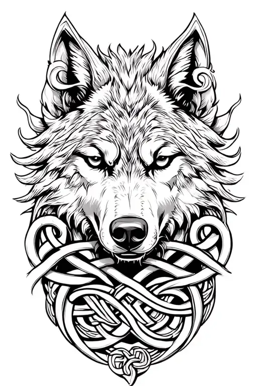 Celtic Wolf within a dara knot intertwined tattoo design idea