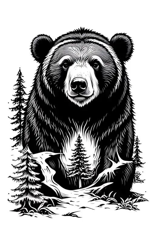 bear with forest tattoo design idea