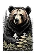 bear with forest tattoo design idea