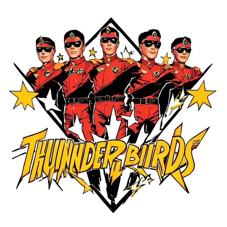 Make a Thunderbirds squad in rhombus formation where stars with a larger edge come out as a propulsion tattoo design idea