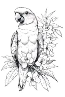 design a tattoo featuring saint lucia amazon parrot, the pitons, and lush subtropical nature with wild orchids  tattoo design idea