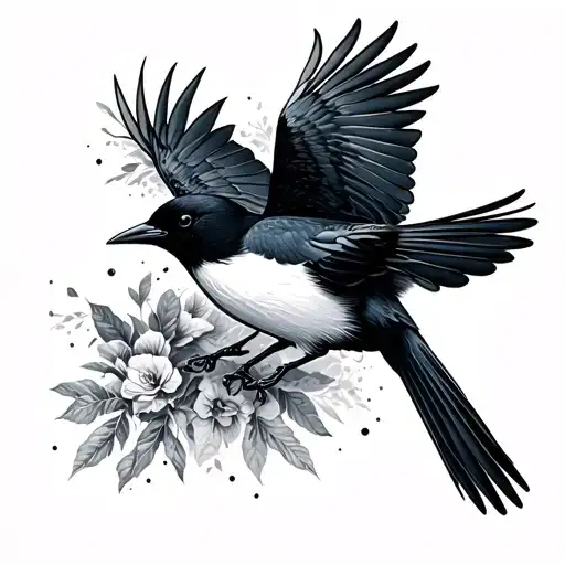 magpie flying tattoo design idea