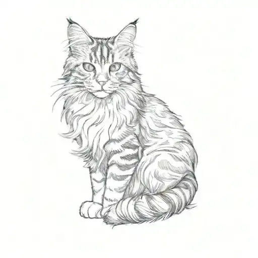 a mainecoon cat with a curled tail tattoo design idea