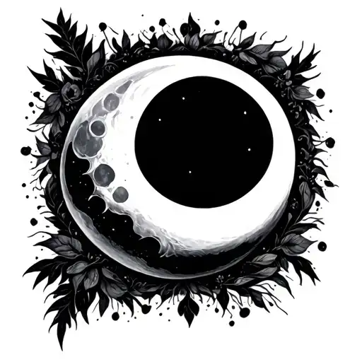 waxing and waning crescent moon surrounded tattoo design idea