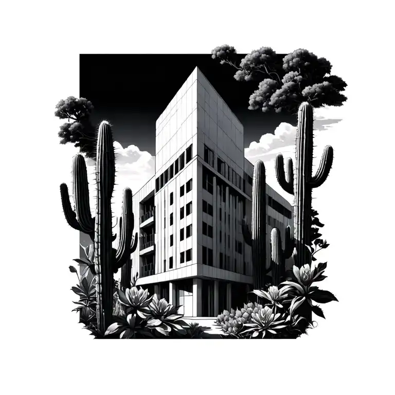 Make a tattoo related to architecture, Vine see vice, related to my northeast/cacti and other ideolo details tattoo design idea