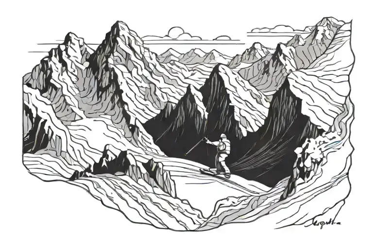 skier carving down a mountain tattoo design idea