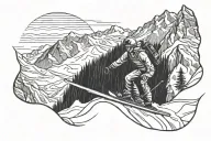 skier carving down a mountain tattoo design idea