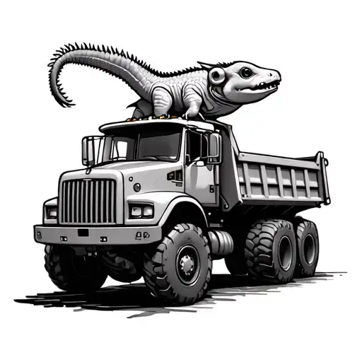 construction dump truck and axolotl  tattoo design idea