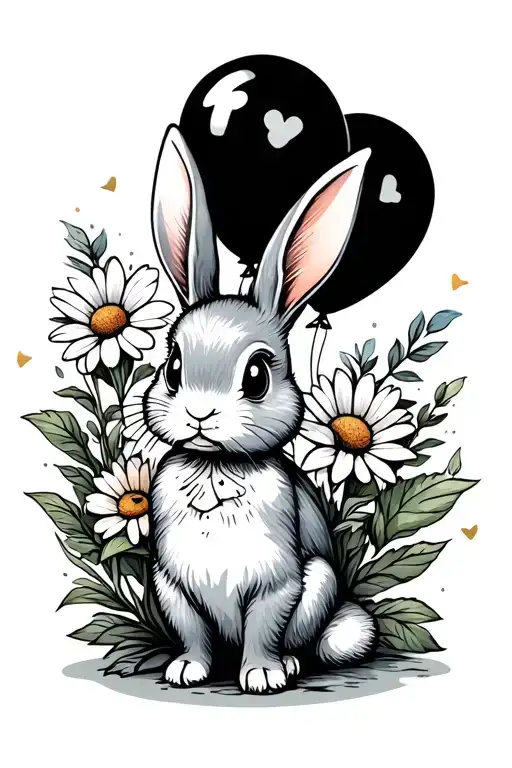 a rabbit books flowers  balloon tattoo design idea