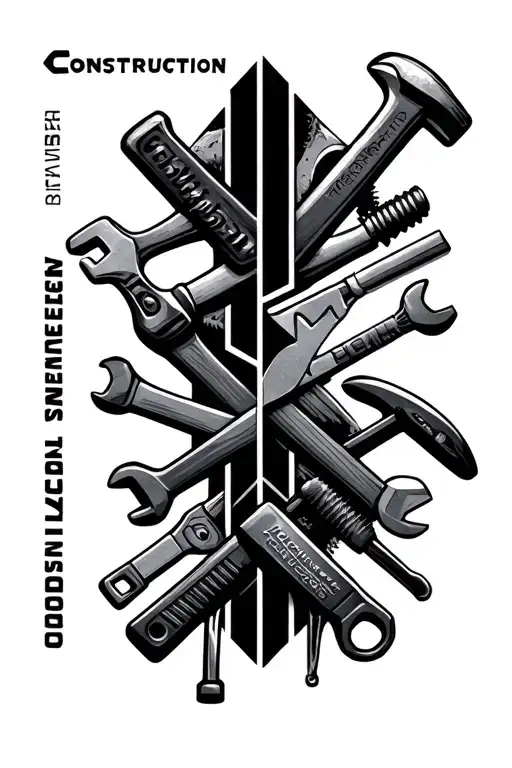 "NexGen Construction " Incorporate various construction tools like hammers, wrenches, and saws into a geometric blackwork design tattoo design idea