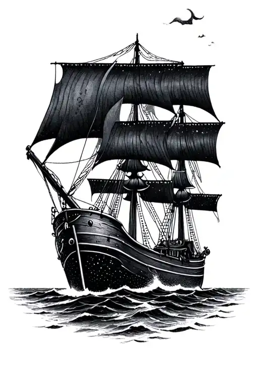 black pearl ship sailing tattoo design idea