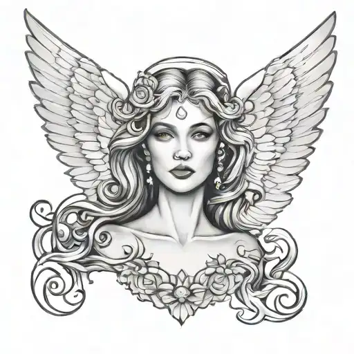 Angel woman face tattoo design idea