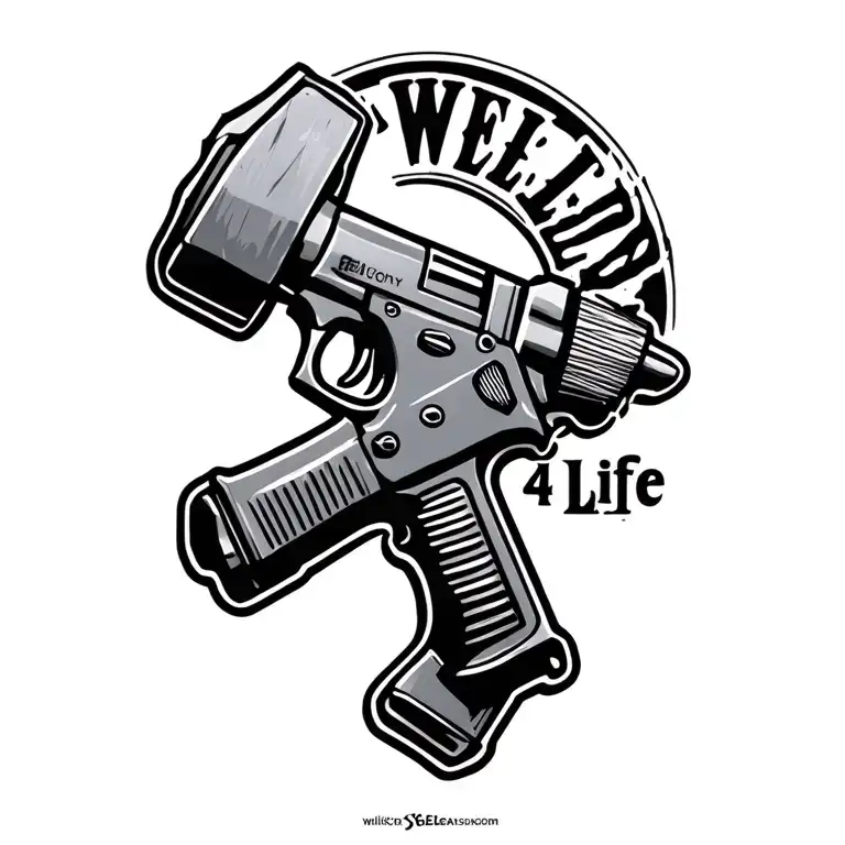 "Weld 4 Life" weld gun and hammer leaning tattoo design idea