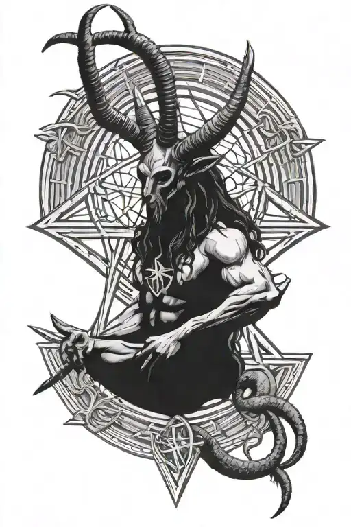 baphomet with pentagram in the background black tattoo design idea