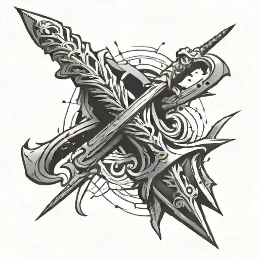 sword in cyber sigilism tattoo design idea