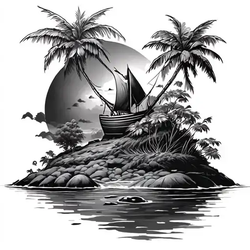 fantasy on an island tattoo design idea