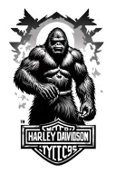 Sasquatch with Harley davidson bar and shield tattoo design idea