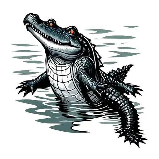 retro crocodile swimming tattoo design idea