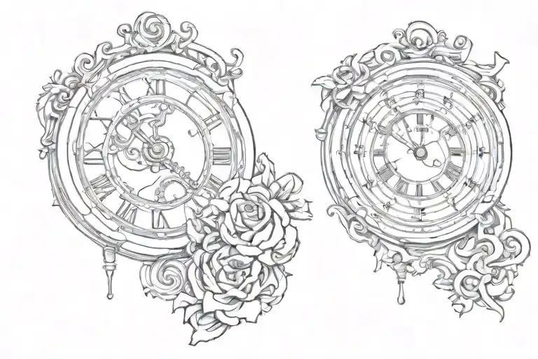 broken roman clock with the word "Imbuir"  tattoo design idea