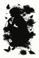 Figure emerging from digital chrysalis, shedding past. Growth from struggle to renewal. tattoo design idea