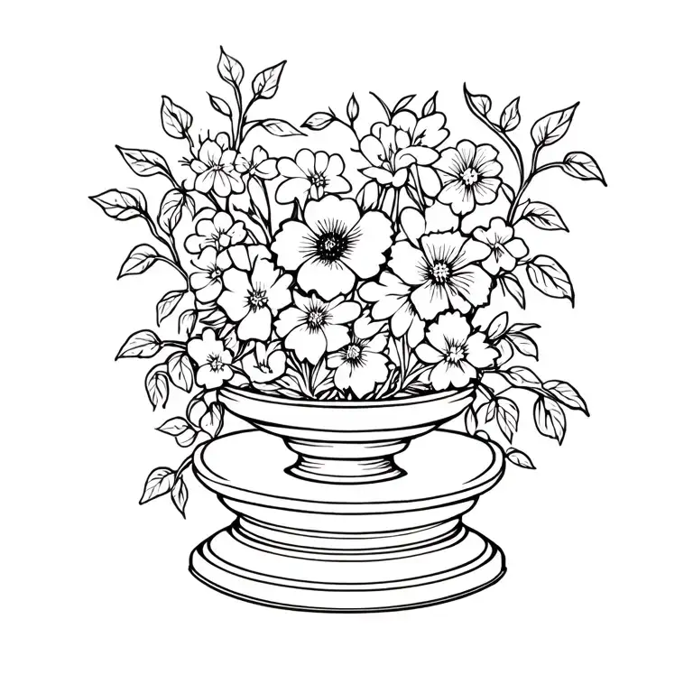 pedestal surrounded by vine with different flowers tattoo design idea