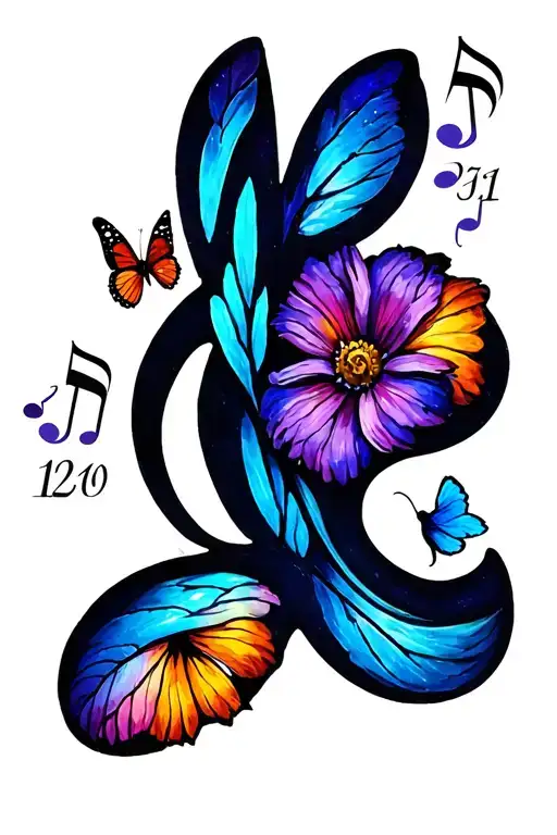 music note intertwined, dog paw print, date tattoo, neda flower, semicolon, butterflies, Bible verse tattoo design idea
