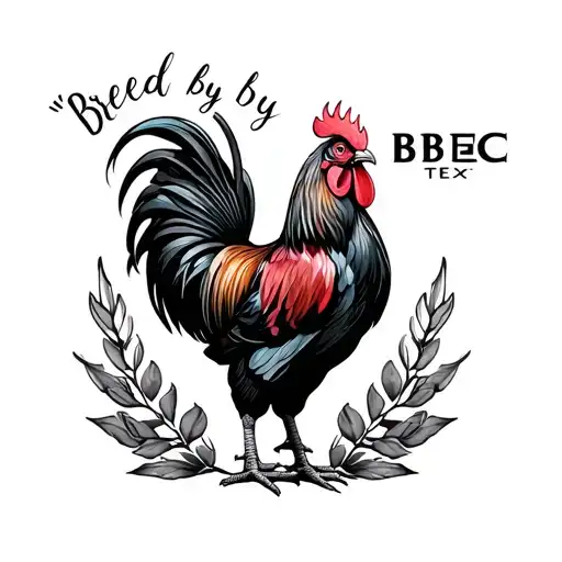 "Bred by BBC" large black rooster tattoo design idea