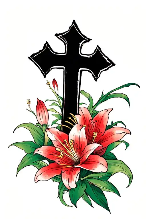 cross and spiderlily tattoo design idea
