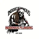 "INDIGENOUS PLUMBING EST.2020" skull dreadlock Native American warrior fixing a toilet tattoo design idea