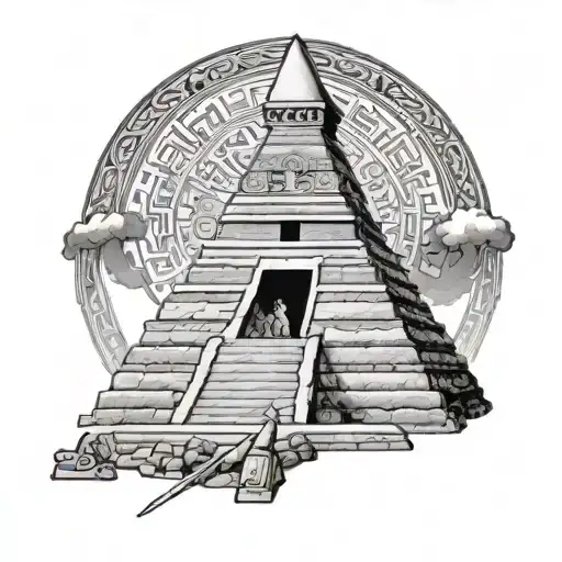 Kukulcan Mayan pyramid calendar tattoo design idea