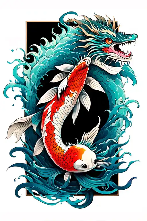 dragon koi fish swimming upstream tattoo design idea