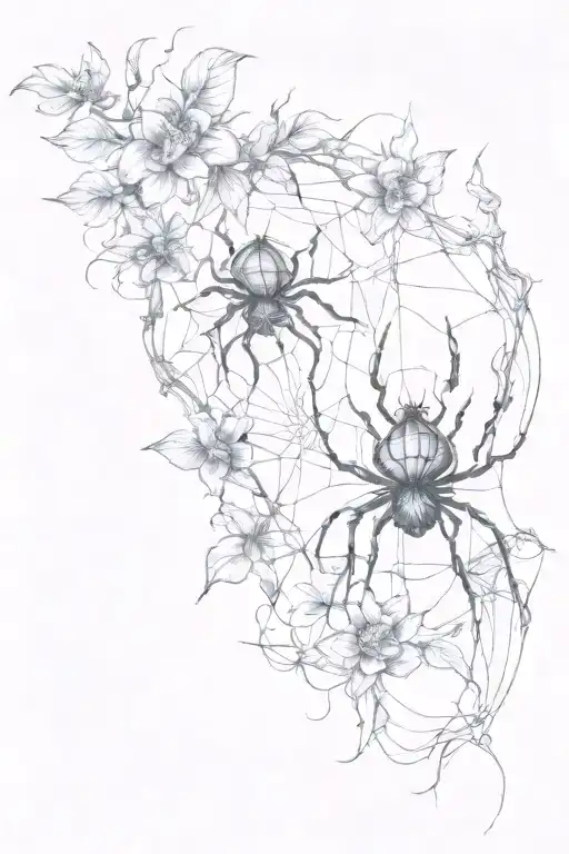 beautiful spider web enthralled within vines and lilys  without spider  tattoo design idea