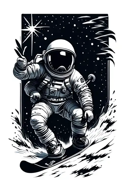 Astronaut snowboarding tattoo design idea