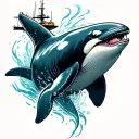  a badass angry US navy military killer whale swimming underwater eviscerating an enemy submarine tattoo design idea