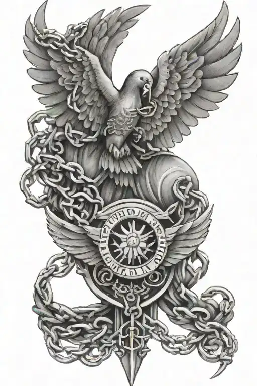 wings and chains and freedoms tattoo design idea