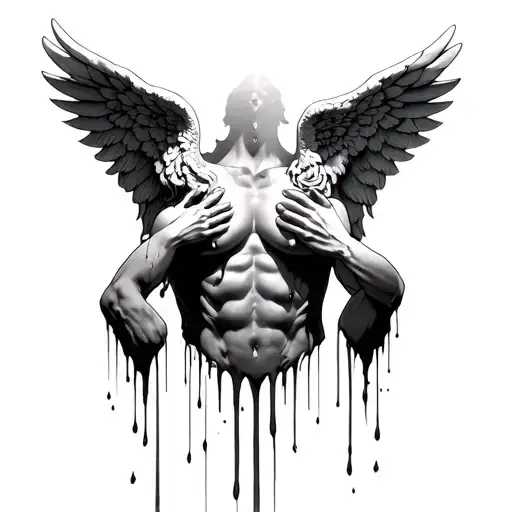 two Weeping angel based on both sides of abs , tears flowing down on the sides of the stomach  tattoo design idea