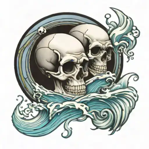 two skulls floating in ocean waves memorial tattoo tattoo design idea