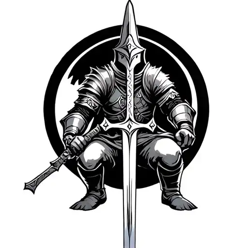 KNIGHT KNEELING SWORD tattoo design idea
