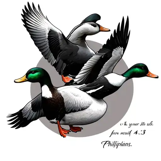 multiple ducks flying with Bible verse Philippians 4:13 tattoo design idea