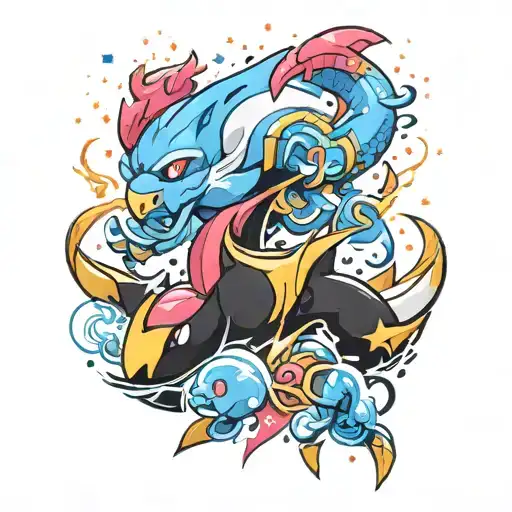 A fusion of Kirby's dragon fire power and blizzard power from Kirby the forgotten lands video game  tattoo design idea