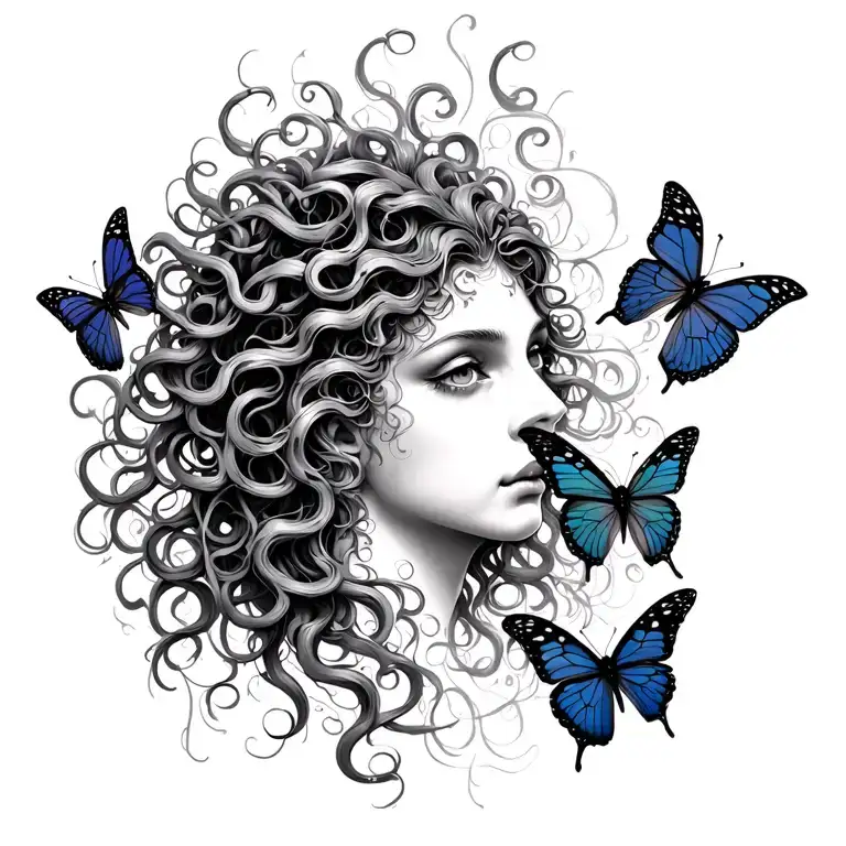 Medusa head with butterflies tattoo design idea