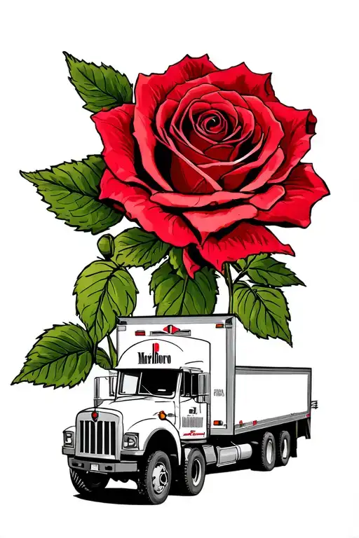Marlboro cigarettes logging truck rose tattoo design idea