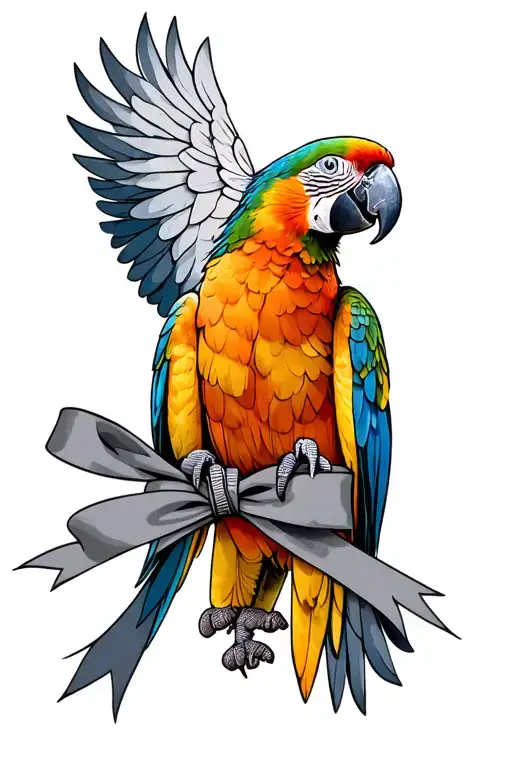 Kea Parrot holding grey ribbon in feet tattoo design idea