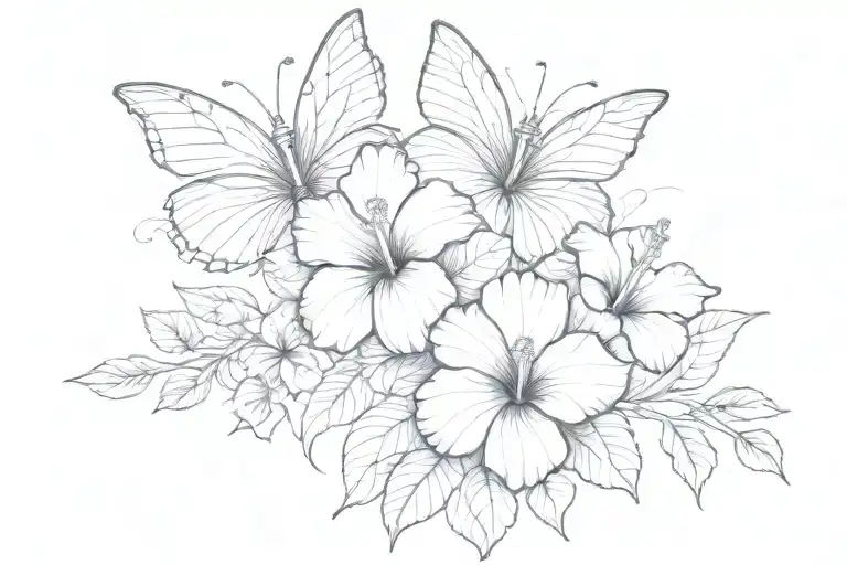 half butterfly hibiscus solar pendulum in background tattoo design idea