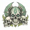 skull with aliens having a Mexican stand off tattoo design idea