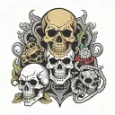 skull with aliens having a Mexican stand off tattoo design idea