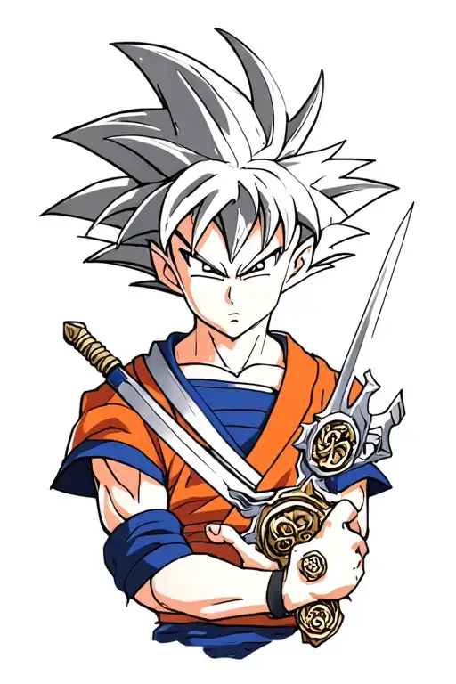 generate me an anime tattoo the include goku with sasuke eyes and ichigo sword tattoo design idea