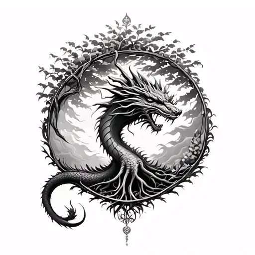  tree of life with dragon  tattoo design idea