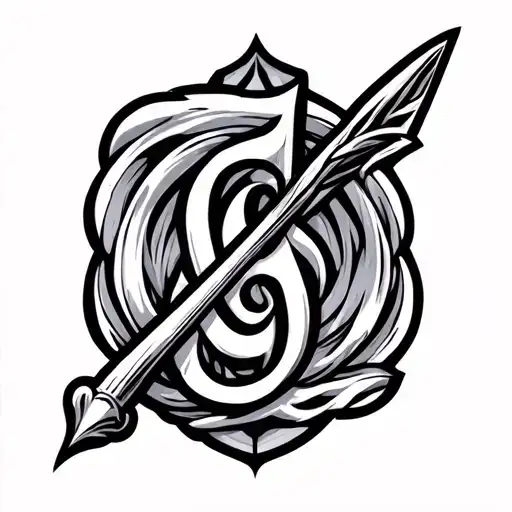 triton spear  , bass clef , music notes , kappa kappa psi tattoo design idea