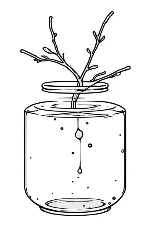 broken alabaster jar pouring oil branch surrounded tattoo design idea